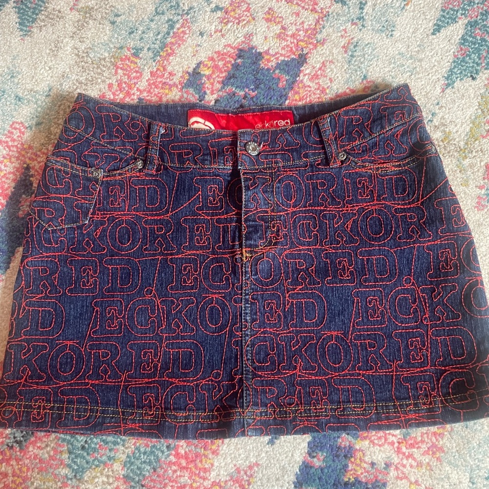 Y2K Ecko Red Unlimited Mini Denim Skirt | Color: Red & Blue |